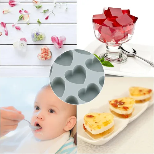 Vista 8 de Bandejas para cubitos de hielo en forma de corazón con tapa, molde de chocolate, bandejas de hielo de fácil liberación, moldes de silicona