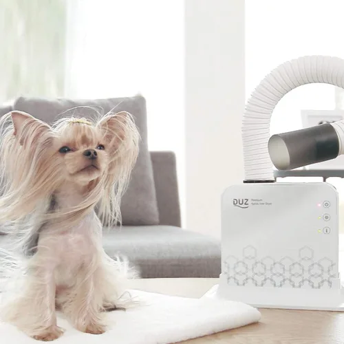Vista 4 de DUZ - Secador de mascotas manos libres premium, 900 W, compacto, blanco, tubo de secado ajustable de 360 grados, botones táctiles, motor BLDC