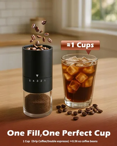 Vista 4 de Molinillo de café manual con muela de cerámica para espresso, prensa francesa, 5 ajustes ajustables, molinillo manual con muela incorporada