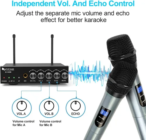 Vista 5 de FIFINE Micrófono de mano inalámbrico UHF de doble canal, fácil de usar, sistema inalámbrico para karaoke K036