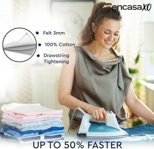 Vista 7 de Encasa XO Funda y almohadilla para tabla de planchar de 49 x 18 pulgadas, acolchado de fieltro de 0.118 in de grosor, ajuste y bloqueo de cordón