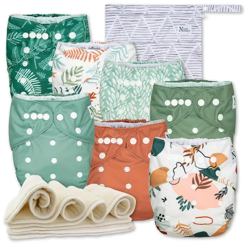 Vista 15 de Nora's Nursery Pañales de Tela Paquete de 7 con 7 Insertos y 1 Bolsa Húmeda - Cubierta Impermeable, Lavables, Reutilizables y Pañales de Bolsillo