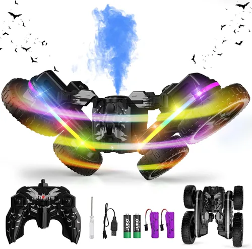 Terucle - Automóvil de control remoto giratorio de 360°, coches RC 4WD con spray genial, camión de acrobacias RC de doble cara de 2.4Ghz para niños