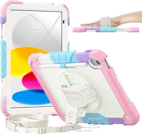 Vista 22 de Timecity - Funda para iPad de 9ª/8ª/7ª generación, de 10.2 pulgadas, funda protectora resistente con protector de pantalla, soporte giratorio