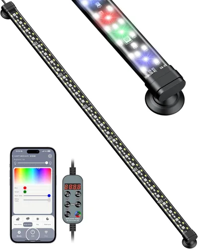 Vista 12 de Pawfly Luz LED para acuario de 5 W, 8 pulgadas, 24/7, luz de tanque de peces con espectro completo, luces blancas brillantes, azul, rojo, verde