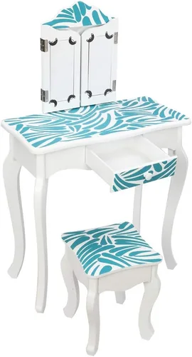 Vista 45 de AOCOROE Juego de mesa de tocador y taburete para niños con espejo, tocador de maquillaje de princesa 2 en 1 con cajón y parte superior desmontable