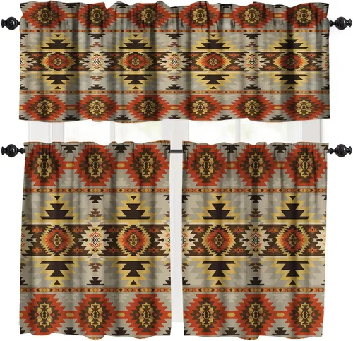 Vista 18 de Cenefa azteca navajo del suroeste, diseño geométrico abstracto étnico para ventana, cenefa con bolsillo para barra, 54 x 18 pulgadas