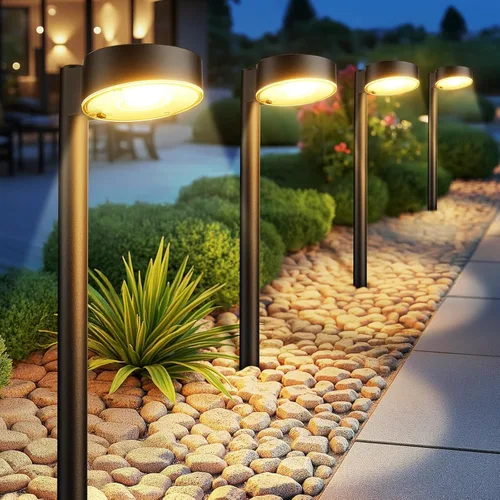 Ahaorigin Paquete de 4 luces solares para caminos al aire libre, luces solares LED brillantes para exteriores, impermeables, hasta 12 horas,