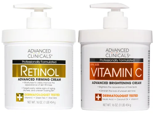 Vista 18 de Advanced Clinicals - Crema corporal con retinol + loción corporal termoreafirmante con aceite de grano de café verde, juego de cuidado de la piel