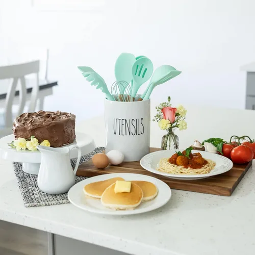 Vista 6 de Heartland Home Juego de soporte para utensilios de cocina de porcelana y soporte de cuchara anidable