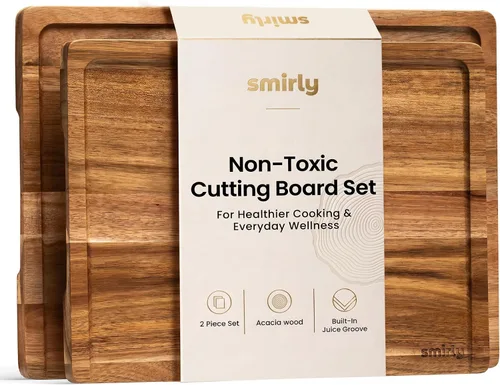 SMIRLY Juego de tablas de cortar de bambú, tabla de cortar y tablas de cortar de madera para cocina, tabla de cortar de madera pequeña y bloque de