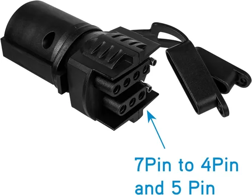 Vista 4 de Adaptador de luz de remolque, adaptador de enchufe de remolque de 7 pines a conector de 4 pines/5 pines, adaptador de remolque de 12 V, hoja plana