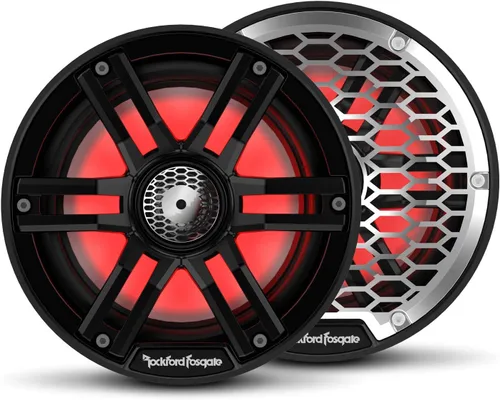 Rockford Fosgate M2-65B Color Optix 6.5 "2-Way Coaxial Multicolor LED Iluminado Altavoces Marinos - Negro/Acero Inoxidable (Par)