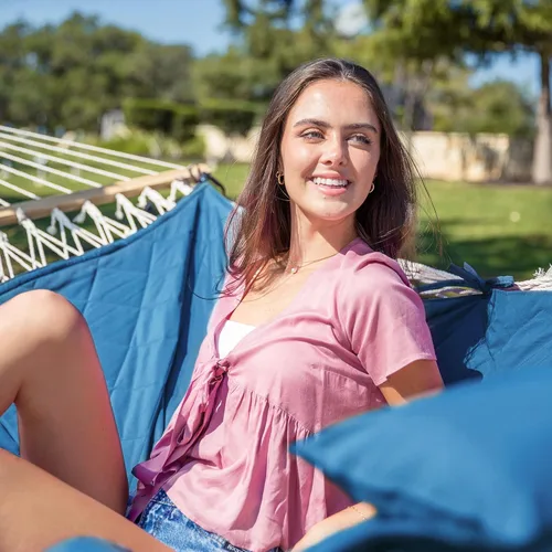 Vista 2 de ANOW Hamaca doble con soporte de acero resistente de 12 pies y cubierta impermeable mejorada para exteriores, capacidad de peso de 450 libras