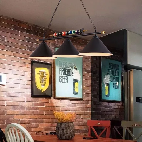 Vista 5 de Lámpara de mesa de billar de 3 luces, iluminación colgante retro vintage para isla de cocina, lámpara industrial moderna de pantalla negra mate