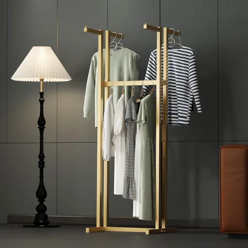 Vista 9 de Percheros Dorados para Ropa, Perchero de Metal con 4 Brazos Rectos, Perchero de Pie para Colgar Ropa Resistente, 46" a 63" de Altura Ajustable