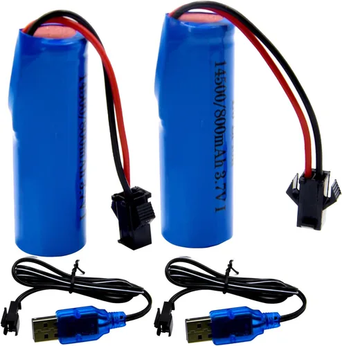 Vista 7 de Blomiky Paquete de 2 baterías recargables de iones de litio de 3.7 V 500 mAh, enchufe SM 2P con cable USB para auto de acrobacias RC de doble cara