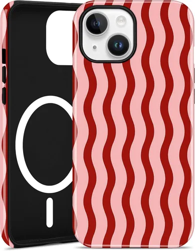 Vista 105 de Jusy Compatible con MagSafe Funda de Teléfono a Rayas para iPhone 7/8/SE, Bonita Funda de Teléfono Protectora Magnética Estética de TPU Suave y PC