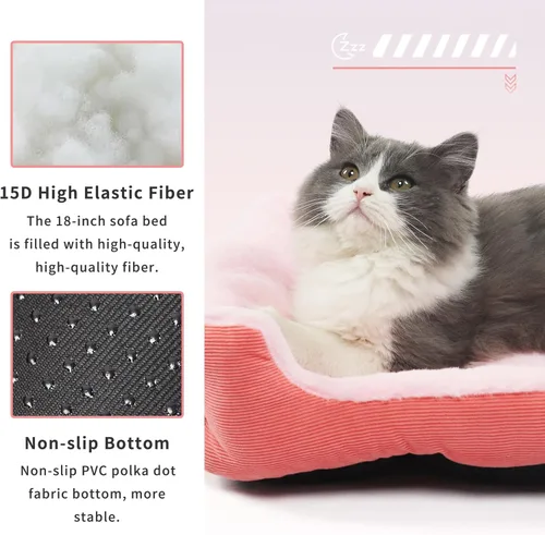 Vista 4 de Cama extra pequeña para perros de 3 a 5 libras, lavable, bonita cama rosa para gatos de interior, 18 x 14 x 5 pulgadas, sofá cama ortopédica