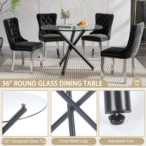 Vista 190 de Mesa de comedor redonda de 36 pulgadas para 4, mesas de cocina y comedor de cristal, moderna mesa de comedor circular con mesa de vidrio templado