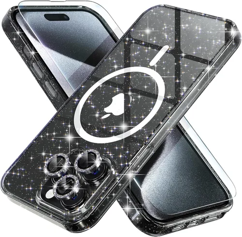 Vista 21 de Choiche Funda magnética para iPhone 15 Pro Max, funda transparente con purpurina brillante para mujer