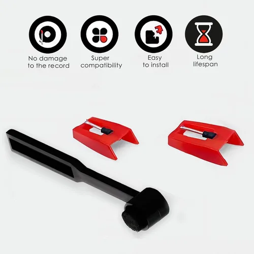 Vista 2 de 2 agujas para tocadiscos con cepillo de limpieza de lápiz capacitivo, lápiz capacitivo de repuesto para Crosley, Victrola, 1byone, Jenson, Boytone