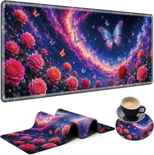 Vista 16 de Alfombrilla de mouse grande con diseño de gato con flores de otoño, 31.5 x Otoño Flor Gato