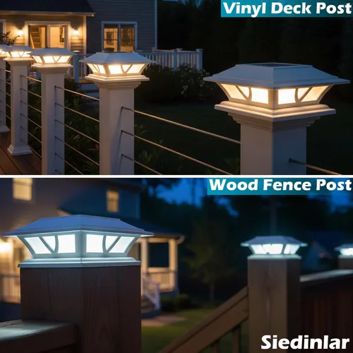 Vista 3 de SIEDiNLAR Luces solares para postes al aire libre, 2 modos, luz LED para cubierta de valla de 4 x 4, 5 x 5, 6 x 6 pulgadas, decoración de jardín