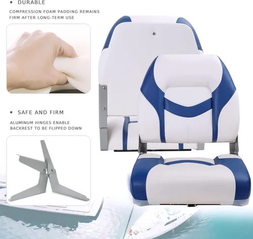 Vista 3 de Asiento plegable marino de respaldo bajo premium, tornillos de acero inoxidable incluidos