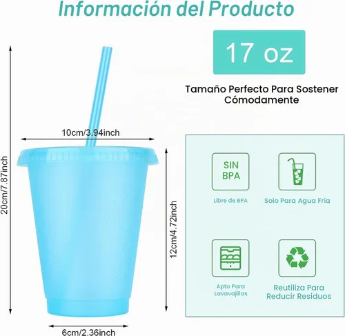 Vista 4 de 24 Piezas Vasos de Plástico con Tapas y Pajitas, Vasos Reutilizables con Tapas Vasos Coloridos de Plástico para Fiesta de Cumpleaños, Taza de Café
