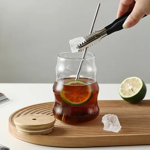 Vista 5 de Vasos de vidrio con tapas y popotes, taza de café helado acanalado transparente y lindo vaso irregular para agua, jugo, bebidas, té (#1)