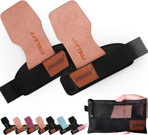 Vista 10 de Frelaxy Correas de muñeca de levantamiento de pesas para mujeres y hombres, agarres de levantamiento de pesas con bucle de muñeca, cuero de doble