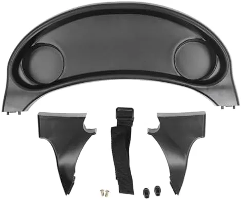 Vista 7 de Asixxsix Bandeja universal para refrigerios para cochecito, organizador de cochecito de plástico negro con bandeja de aperitivos y portavasos