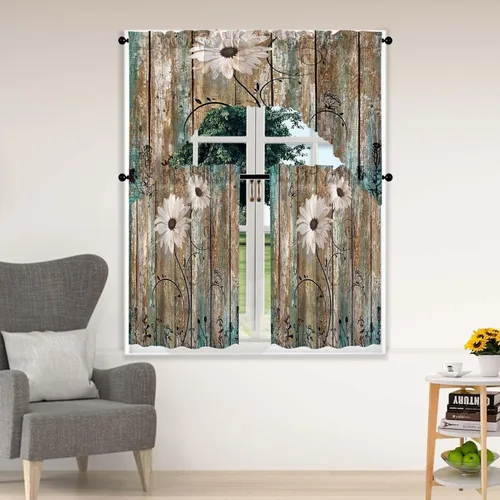 Vista 15 de Juego de cortinas de ventana de nivel y botín naranja, 3 piezas, juego de cenefa de arte abstracto, cortina gris con bolsillo para barra