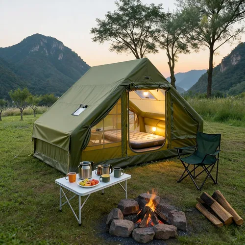 Tienda de Campaña Inflable, Tienda Hinchable de Glamping con Bomba Manual para Todas las Estaciones, Montaje Fácil en 3 Minutos, Tienda Impermeable
