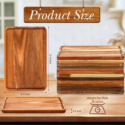Vista 2 de Roshtia 12 Pcs Bandeja de Servir de Madera de Acacia Rectangular Bandeja de Servir de Madera Platos de Cena de Navidad Tabla de Queso y Charcutería