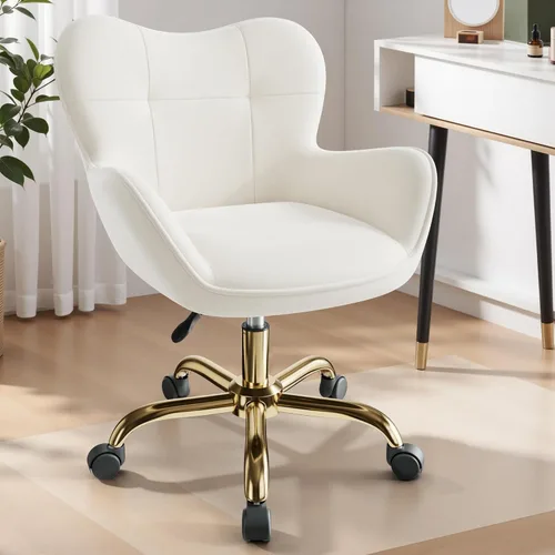 Vista 2 de Silla de tocador con ruedas, bonitas sillas de escritorio de oficina en casa, altura ajustable para sala de estar, dormitorio, pequeña silla