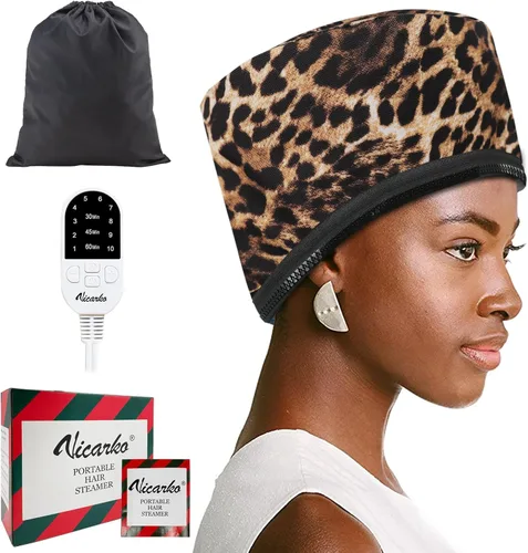 Vista 7 de VICARKO Vaporizador térmico para el cabello, con tapa térmica Cable Extendido para acondicionar profundamente el cabello negro natural, tratamiento