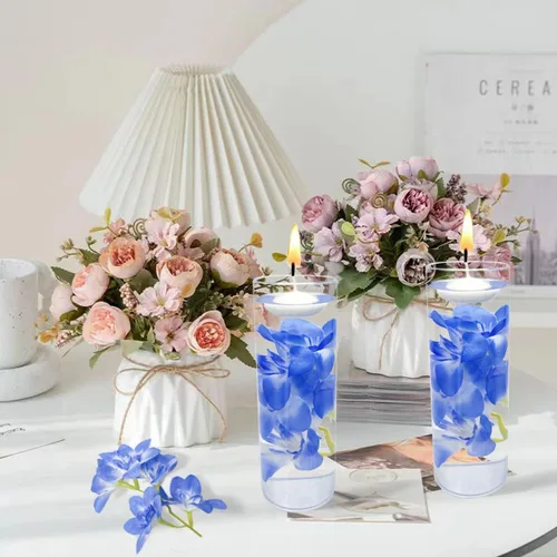Vista 7 de 10 velas flotantes de flores artificiales de orquídea, centro de mesa, centros de mesa de boda, relleno de jarrón para bodas, fiestas de cumpleaños
