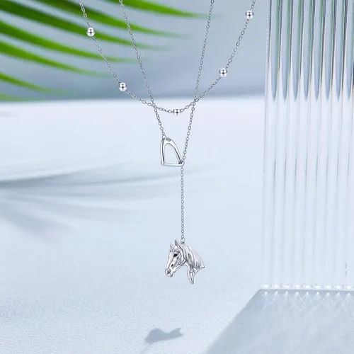 Vista 5 de Lariat - Collar en capas de plata de ley 925, gargantilla en capas en Y, joyería de Navidad, regalos para mujer