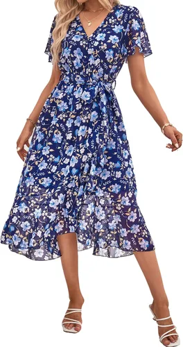 Vista 28 de PRETTYGARDEN Vestido largo bohemio floral de verano para mujer Melocotón Floral