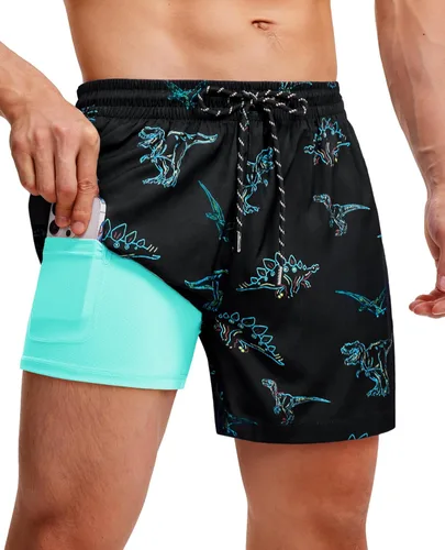 Vista 17 de Gleeease Traje de baño para hombre de 5 pulgadas con forro de compresión, 2 en 1, elástico, de secado rápido, bolsillos divertidos con cordón