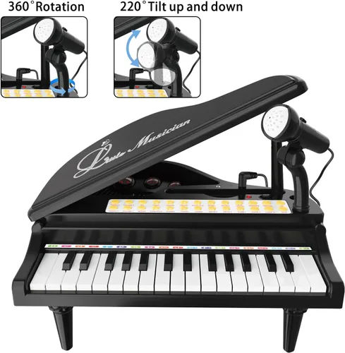 Vista 5 de Losbenco Juguete de teclado de piano para niños, instrumento musical electrónico para niños pequeños, juguete educativo con micrófono, múltiples