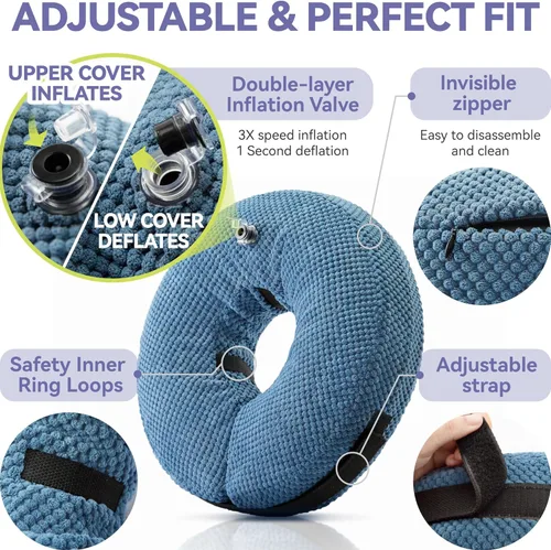 Vista 6 de Loflaze Collar Cono Inflable para Perro - Collar Cono de Dona para Cuello de Perro Alternativa Después de Cirugía - Cono Suave para Perros Grandes