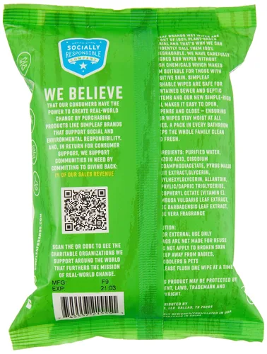 Vista 2 de Simpleaf Toallitas húmedas desechables de aloe vera, ecológicas, sin parabenos ni alcohol, hipoalergénicas y seguras para pieles sensibles, fórmula