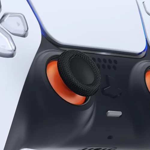 Vista 2 de eXtremeRate Palancas de repuesto naranja y negro para controlador PS5, joystick analógico de doble color personalizado para controlador PS4 universal