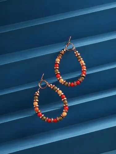 Vista 8 de MINACHI Bohemian Earth-Tone Beaded Hoop Earrings, Handmade Drop Dangle Jewelry for Women