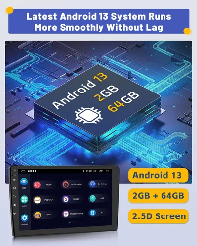 Vista 3 de Hikity 2+64GB Doble Din Android Estéreo de Coche Inalámbrico Apple Carplay Android Auto, Radio de Coche GPS de 10.1 Pulgadas con Pantalla Táctil