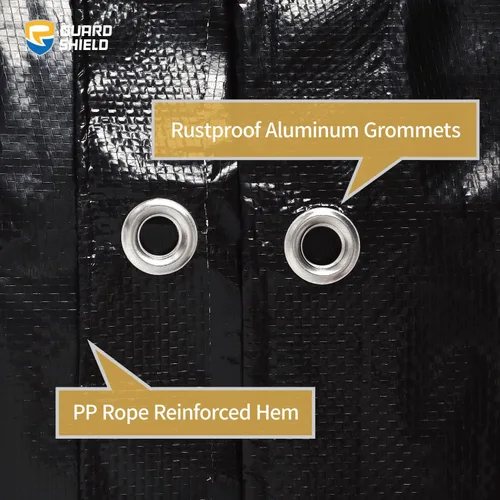 Vista 4 de GUARD SHIELD - Lona negra impermeable de 6 x 6 pies, cubierta de lona de polietileno, de servicio medio y uso general de 7 mil