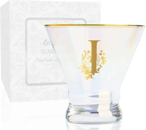 Vista 15 de Onebttl Vasos de Martini iridiscentes sin tallo con inicial M, regalos personalizados para mujeres, 8 onzas, regalos de cóctel, vasos de alcohol